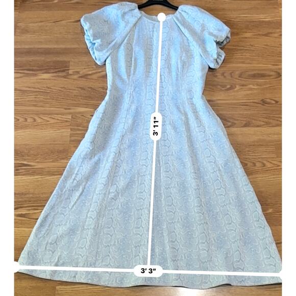 REBECCA VALLANCE Dondra Fit & Flare Tonal Print Dress white & light blue  US 10 - Picture 11 of 15